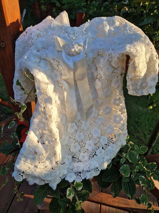 Ubranko, sukienka BOHO do Chrztu z całym kompletem . r 68.