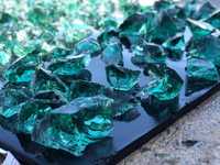 Bryły szklane turkusowo-zielone, kamień szklany, do gabionu 25kg
