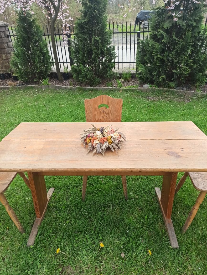 Stół i krzesła PRL rustykalny vintage