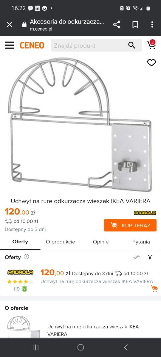 Uchwyt na rurę odkurzacza wieszak IKEA VARIERA