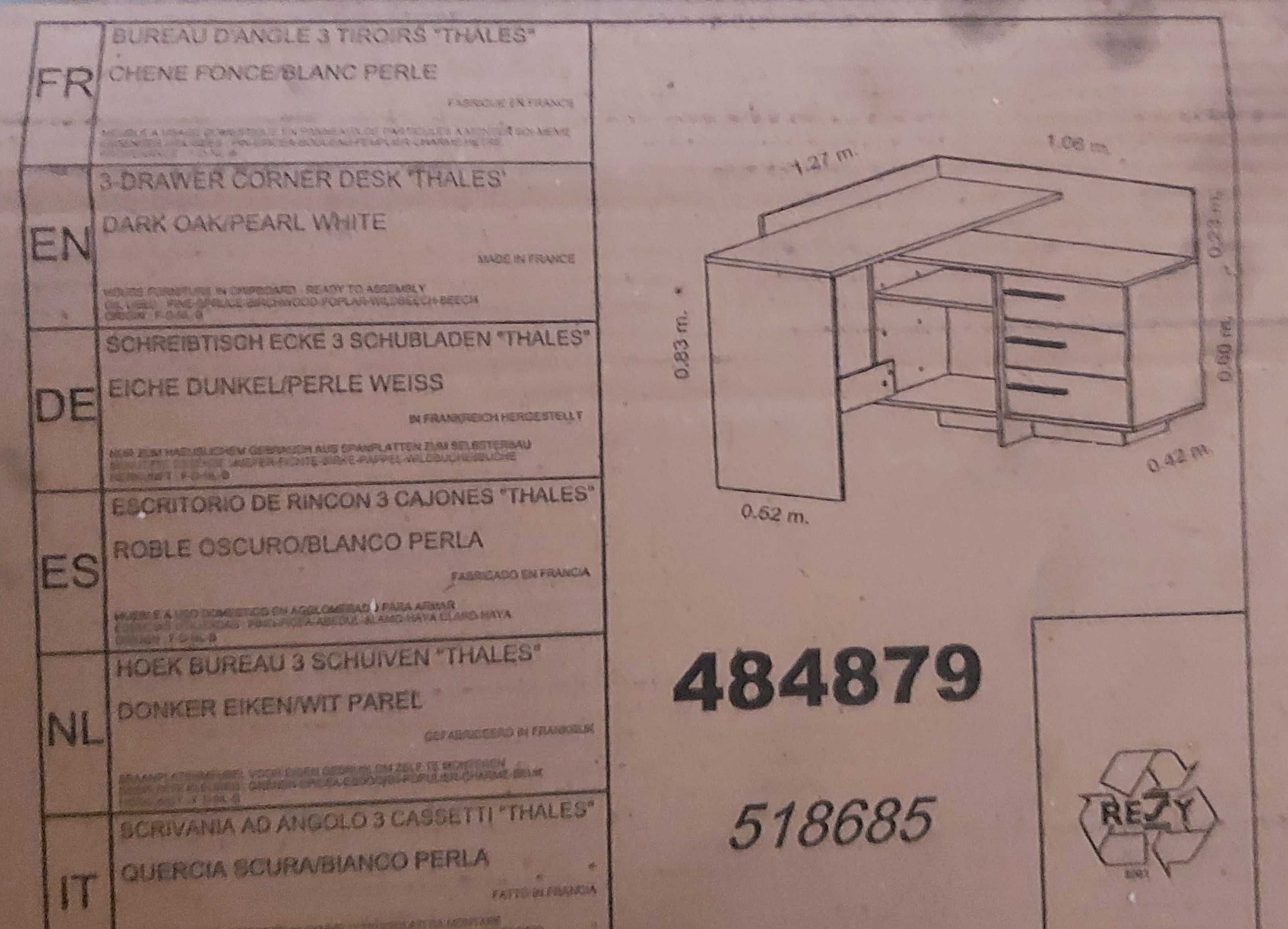 Demeyere Conforama – Secretária de Canto 3 Gavetas, Nova e em Caixa