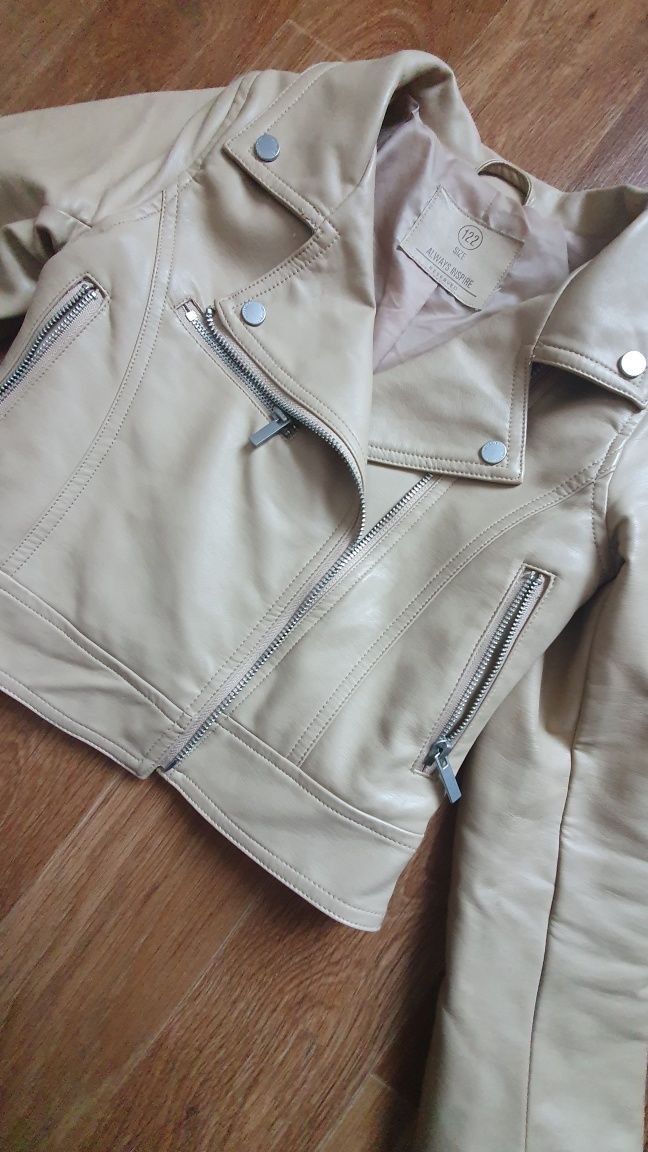Стильная бежевая куртка косуха для девочки, 122, Reserved