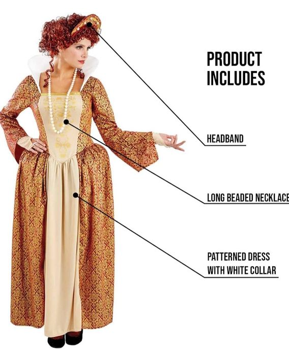 Fun Shack Strój Królowej Tudorów Kostium na Bal Przebierańców-M