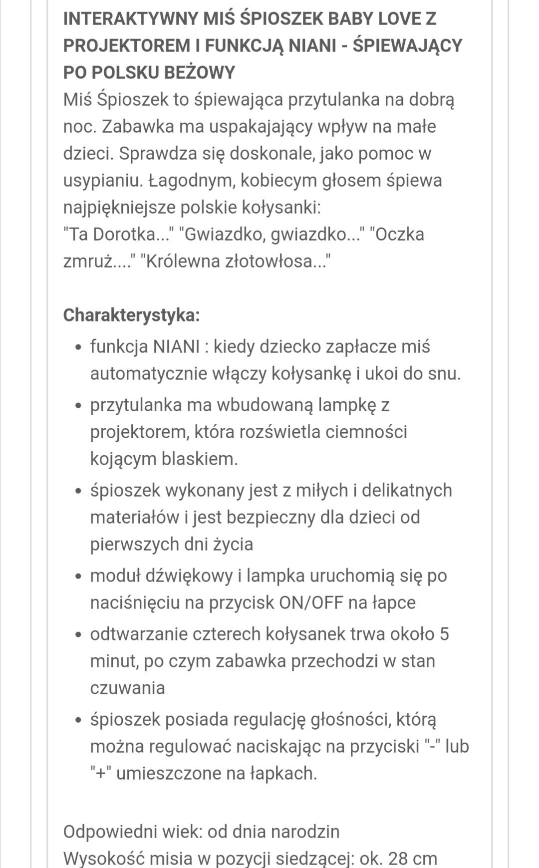 Miś z projektorem i funkcja NIANI