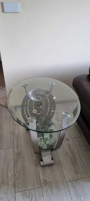 Stół dekoracyjny, szkto i stal
nierdzewna Unikat!
