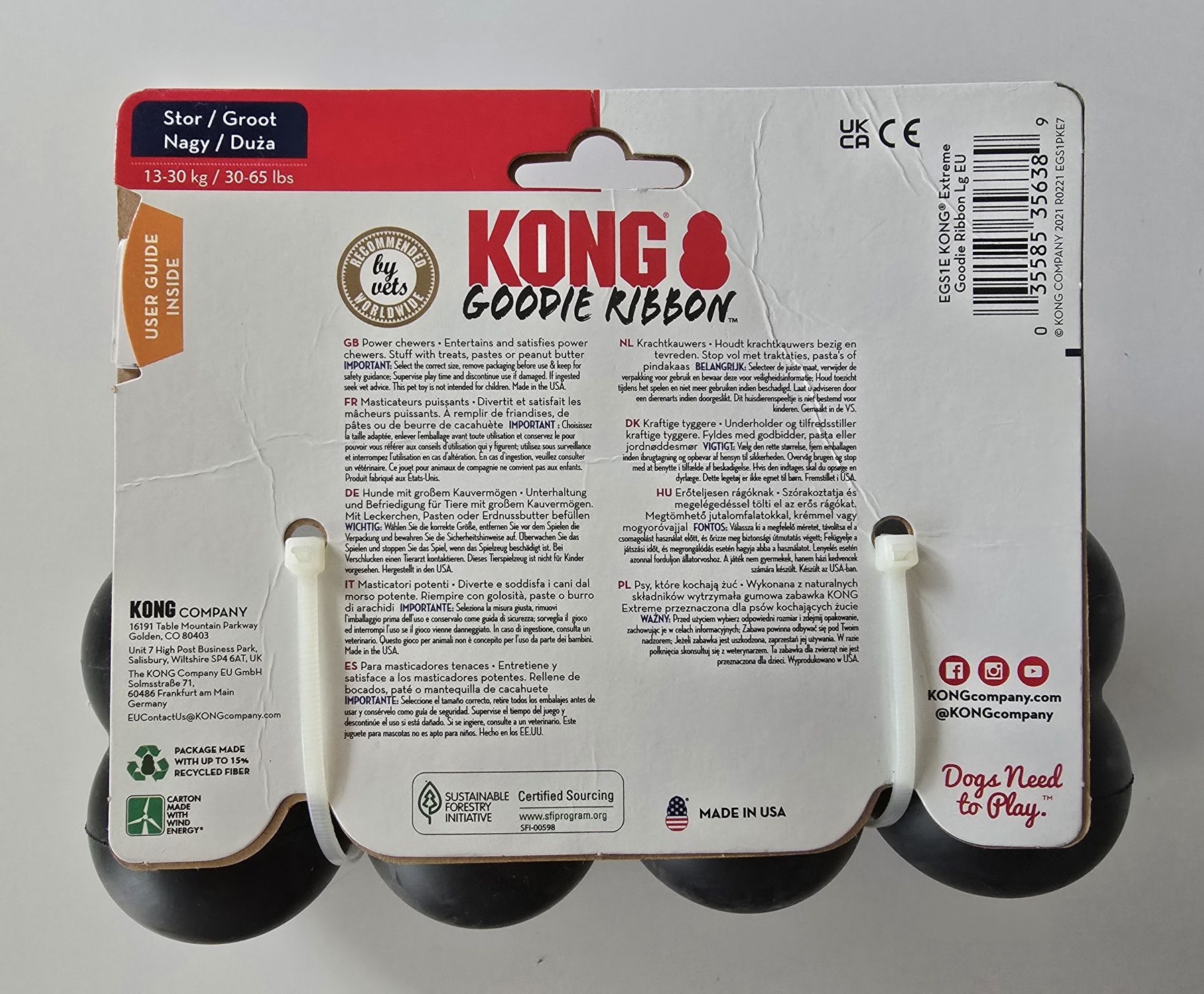 Gryzak, zabawka dla psa KONG Extreme Goodie Ribbon L duży czarny EGS1E