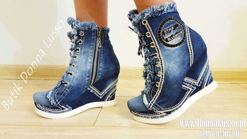 Sneakersy JEANS botki  na koturnie lato 40 promocja