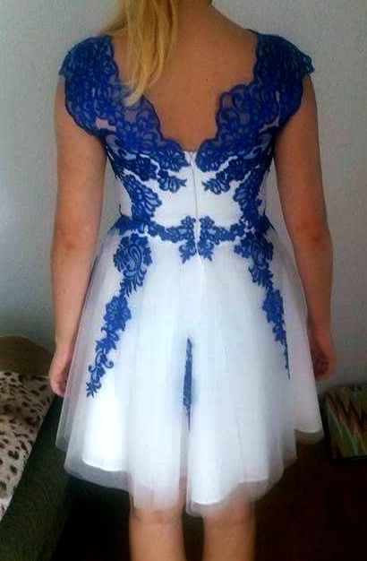 unikatowa Sukienka na wesele koronka biała chabrowa