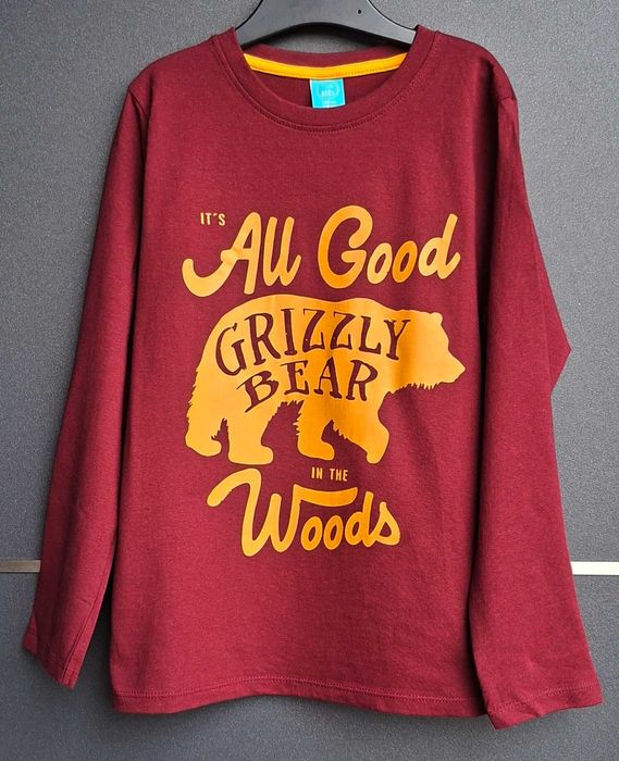 Bordowa koszulka bluzka z długim rękawem niedźwiedź 128 Little Kids