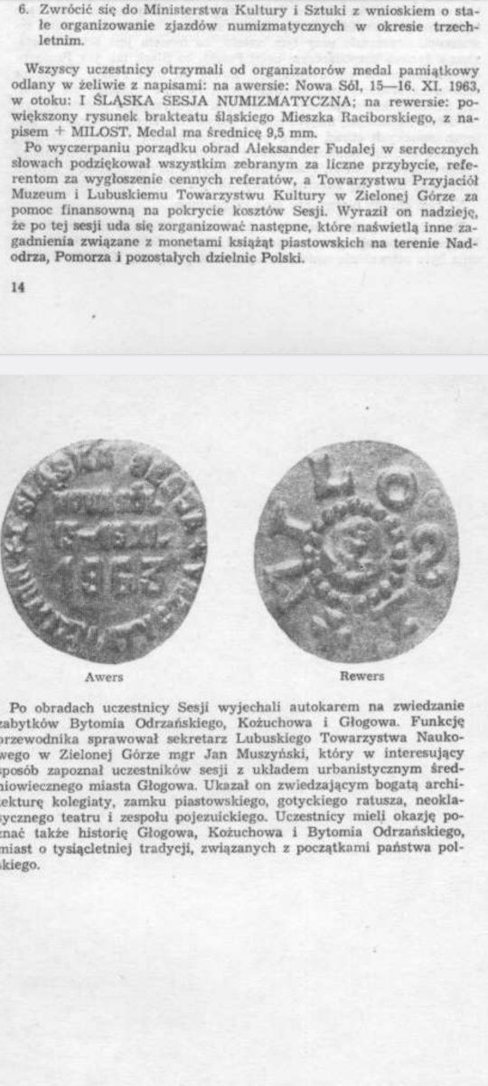 Vintage, medal okolicznościowy I Śląskiej sesji numizm. Nowa Sól  1963