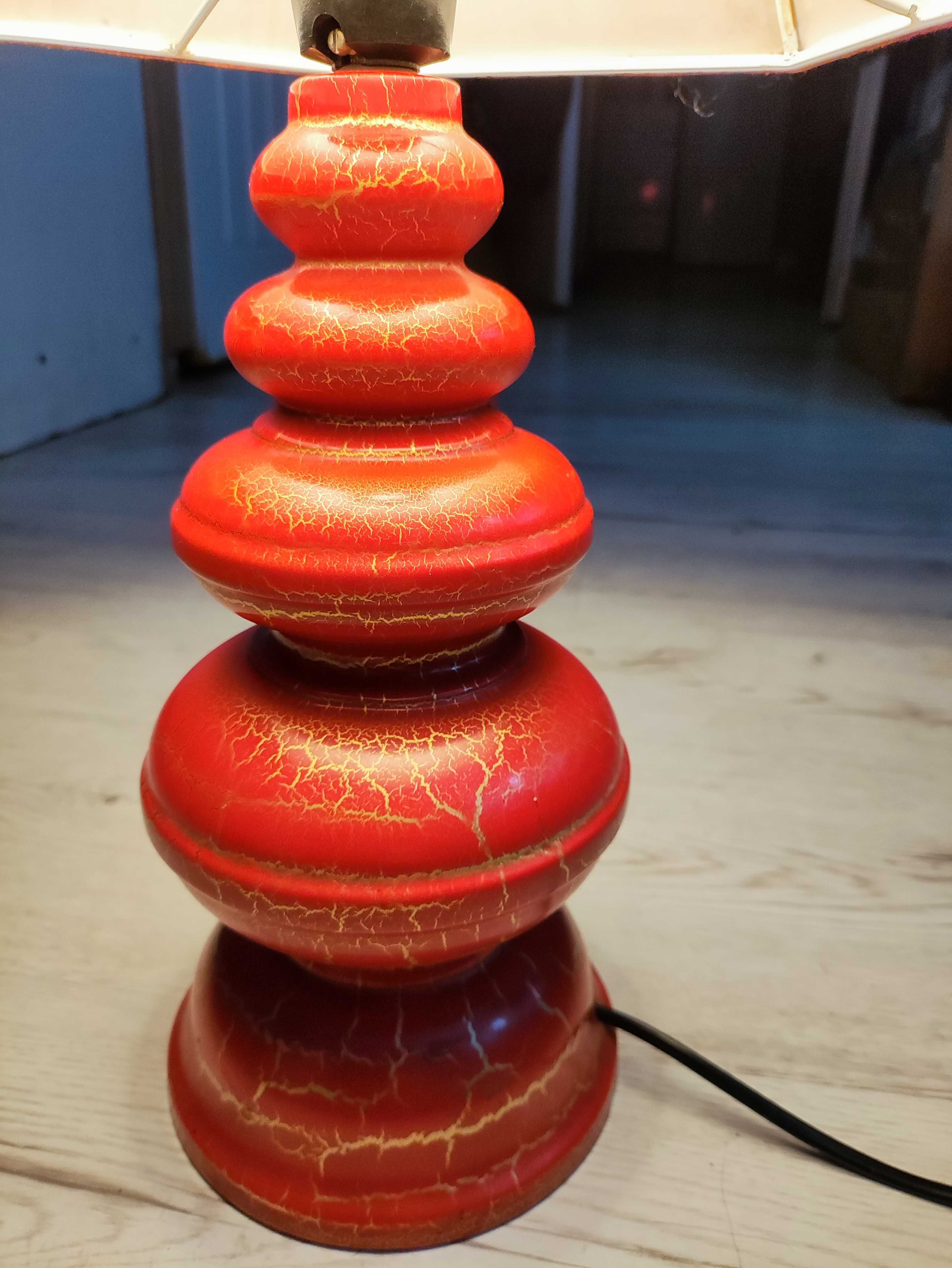 Lampa Stołowa Nocna Lampka czerwona Retro drewniana z drewna z klosz