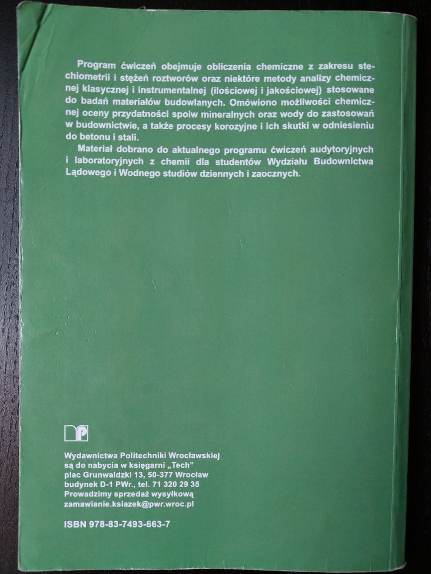 Ćwiczenia z chemii dla studentów wydziału budownictwa