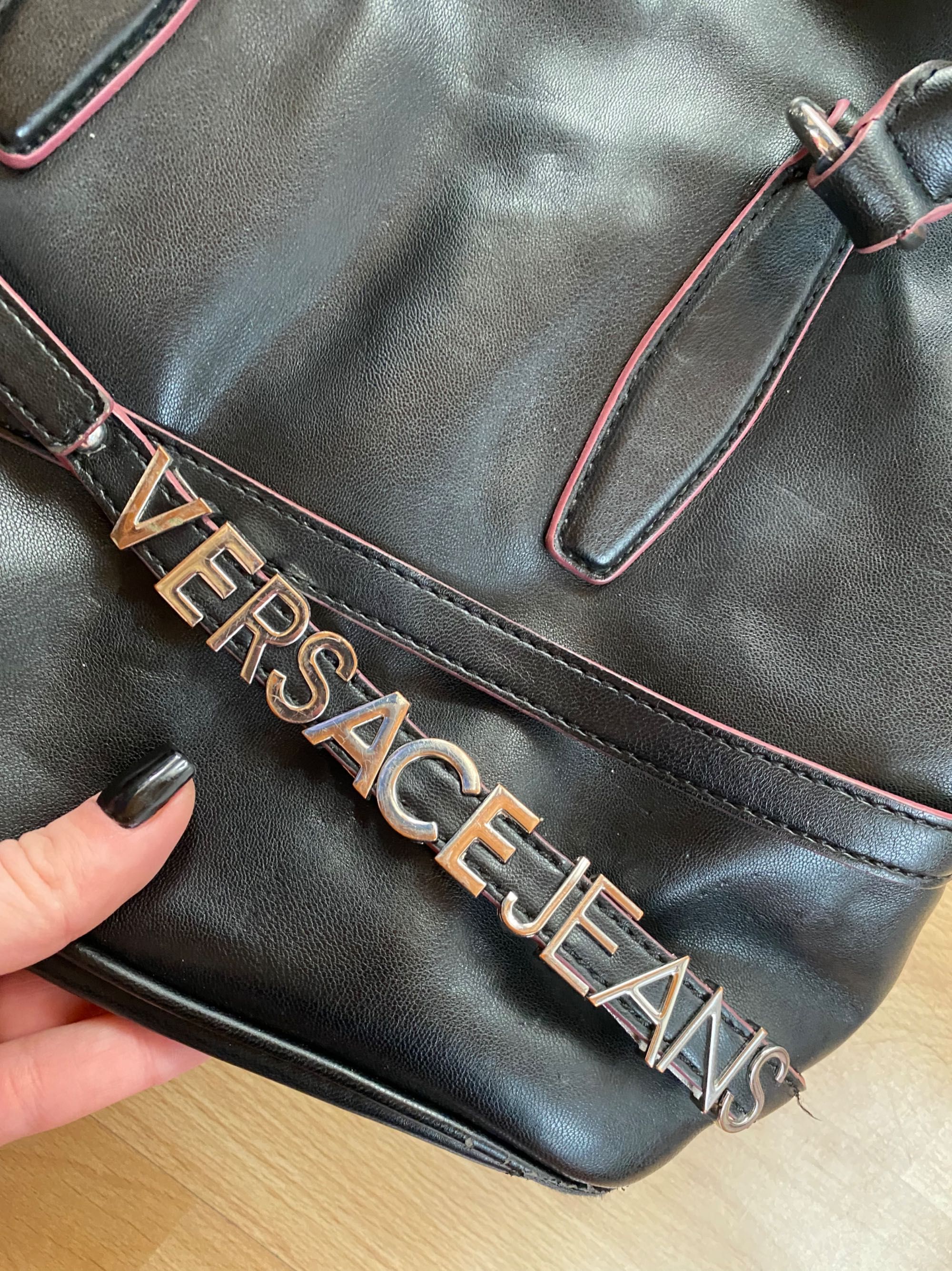 Torebka versace jeans czarna pasek vintage klasyczna logo