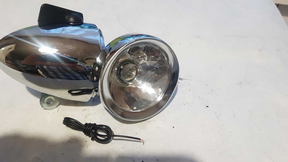 фара велосипедная хромированная металл. 12 вольт