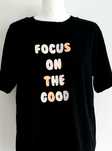 PRIMARK czarnt t-shirt napisy focus on the good L 40 m 38 s 36 bawełna