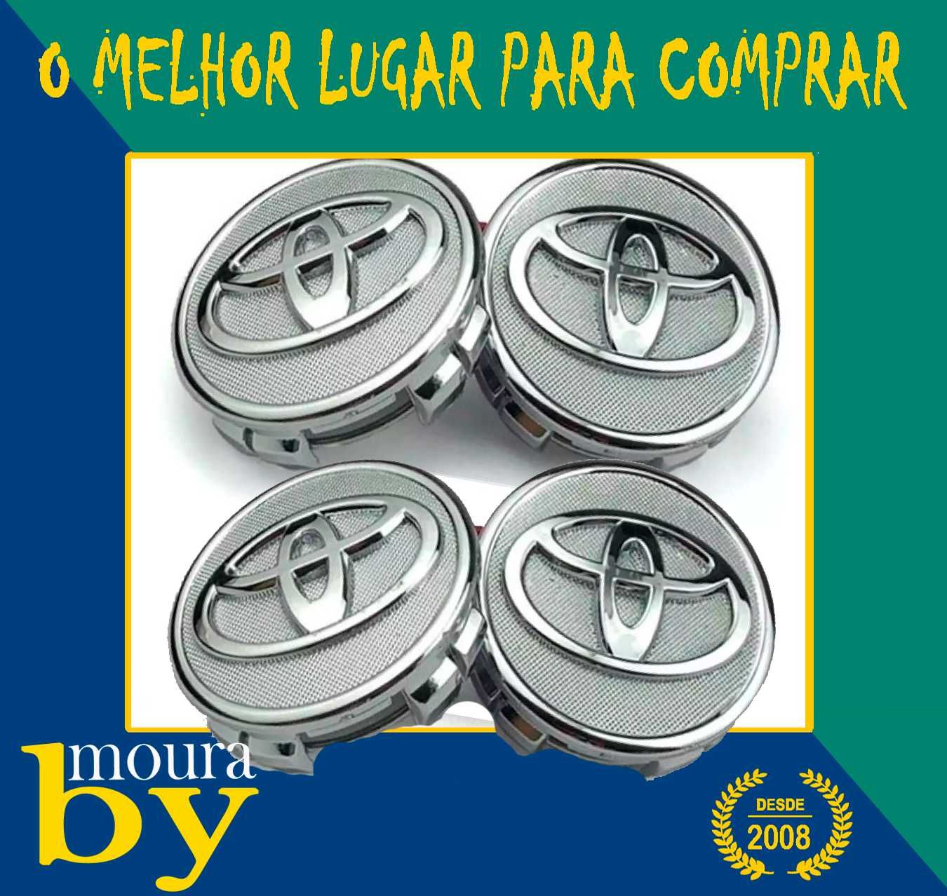 4 Centros de Jante 57mm 62 mm Prata Relevo Emblema Toyota