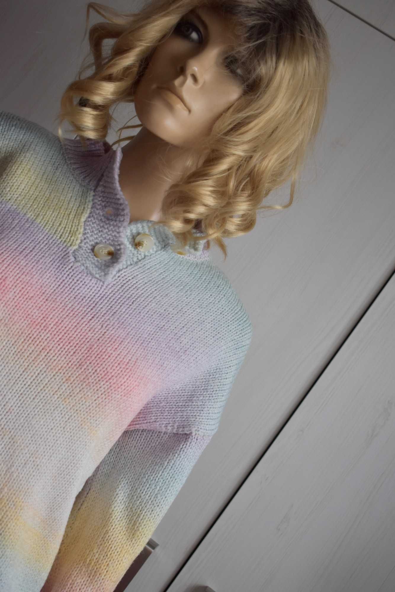Sweter 38 M tęczowy kolorowy krótki oversize luźny dzianinowy oversizo