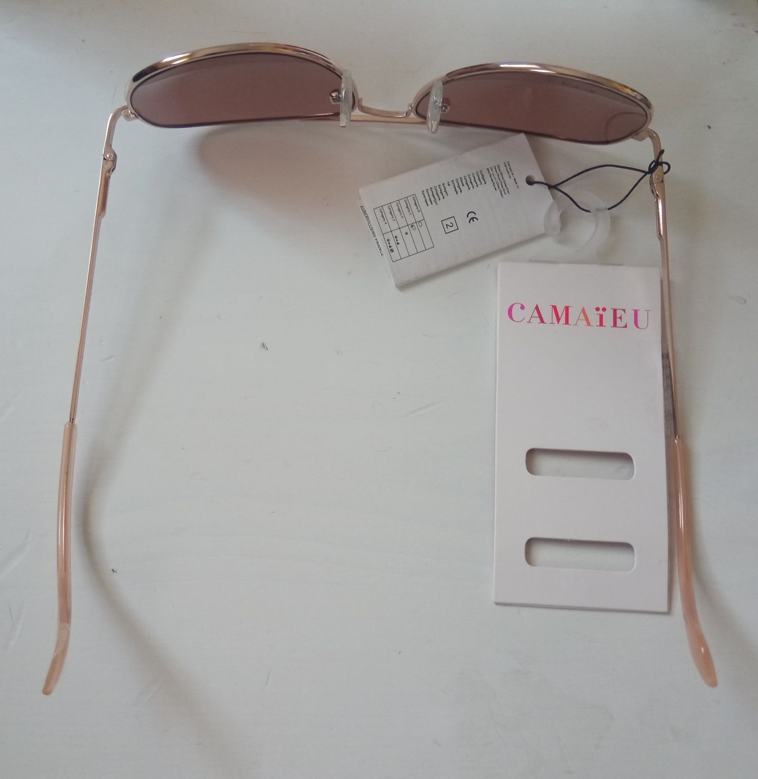 Złote pilotki, okulary z brązowymi szkłami Camaieu