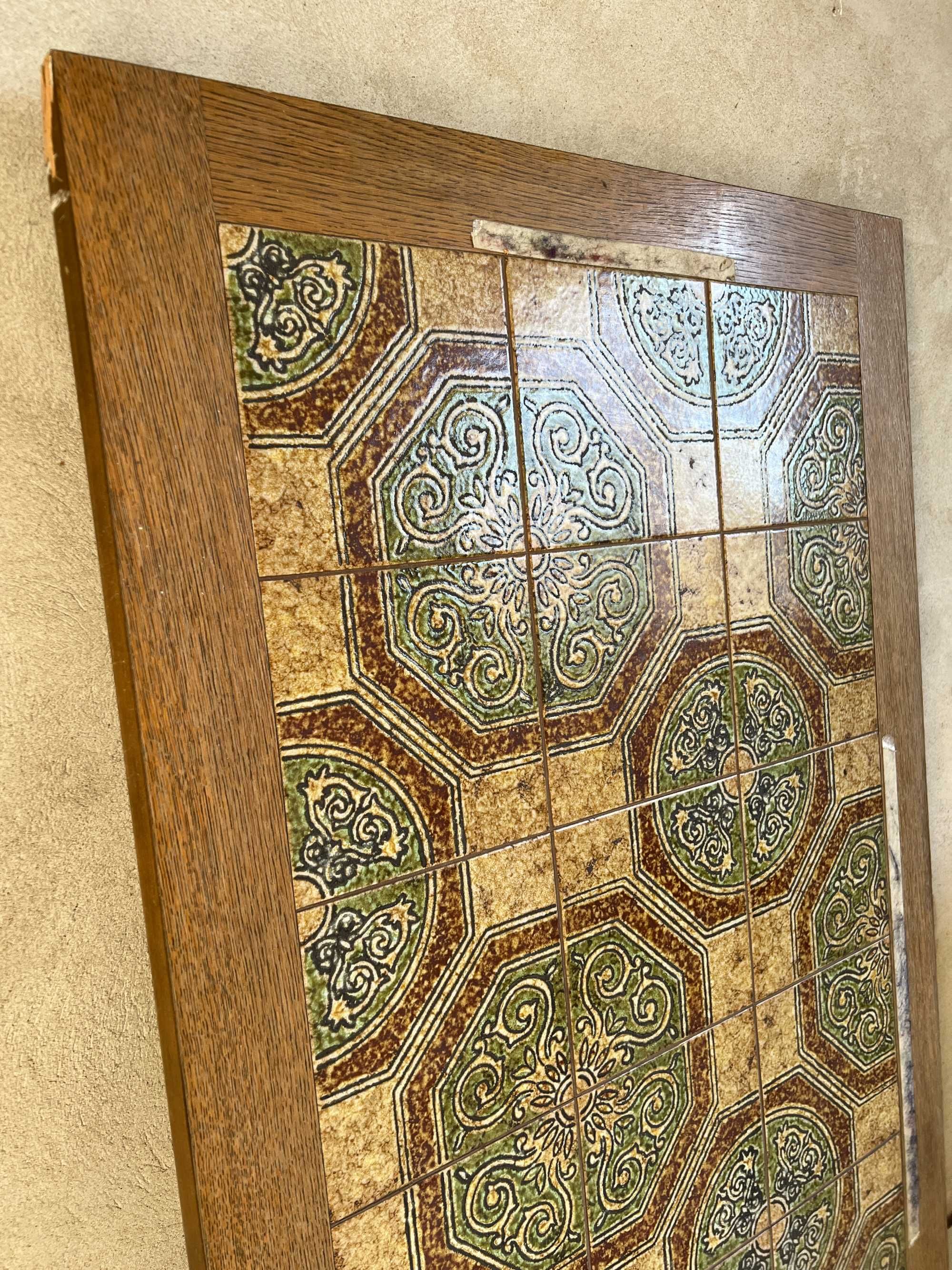 Blat vintage drewniany z płytkami w stylu Portugalskim 137 cm x 77 cm