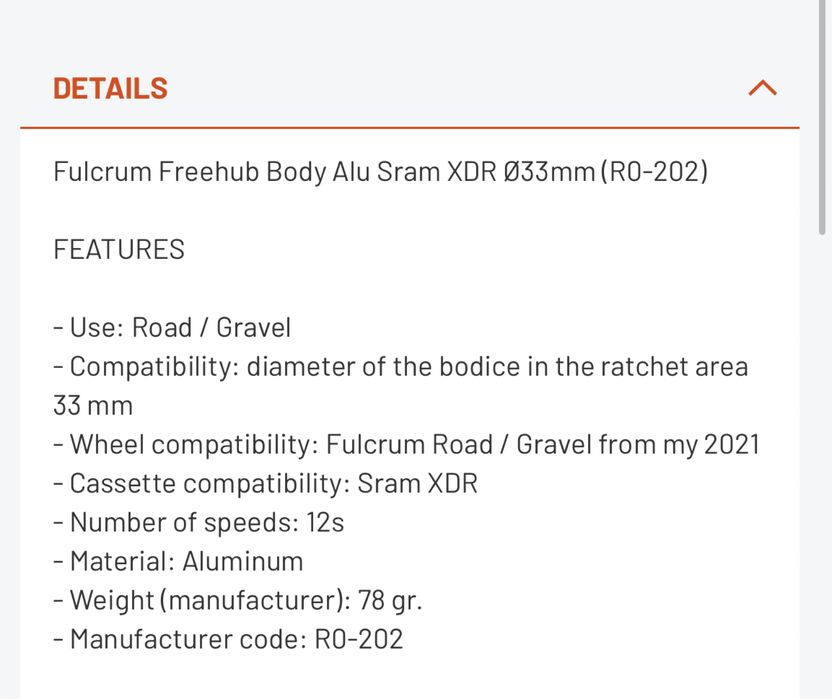 Cepo Fulcrum Sram XDR 33mm Ref R0 202