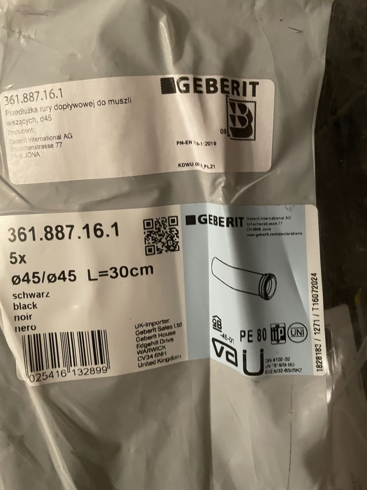 Geberit - przedłużka rury dopływowej do muszli. 4 szt.