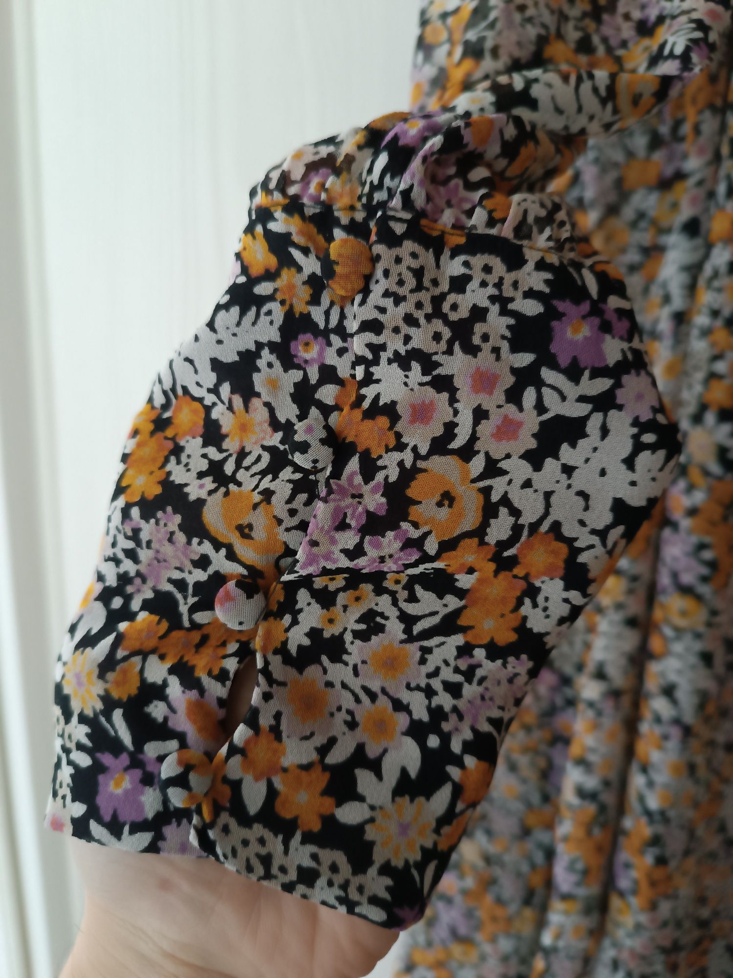 Sukienka letnia boho z długim rękawem w kwiatki zwiewna na okazję L-XL