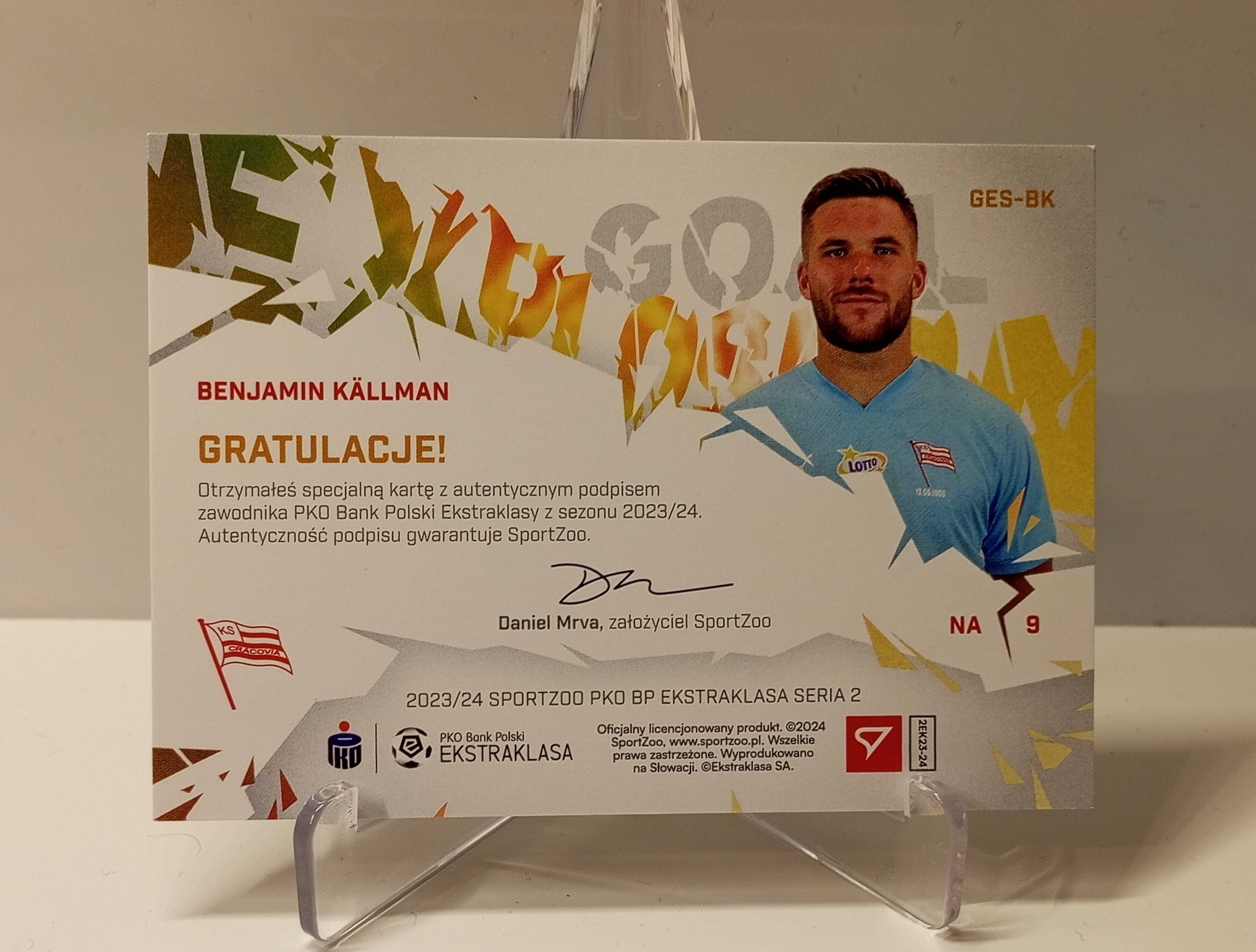 Karta Goal Explosion autograf Benjamin Kallman Cracovia Ekstraklasa 23