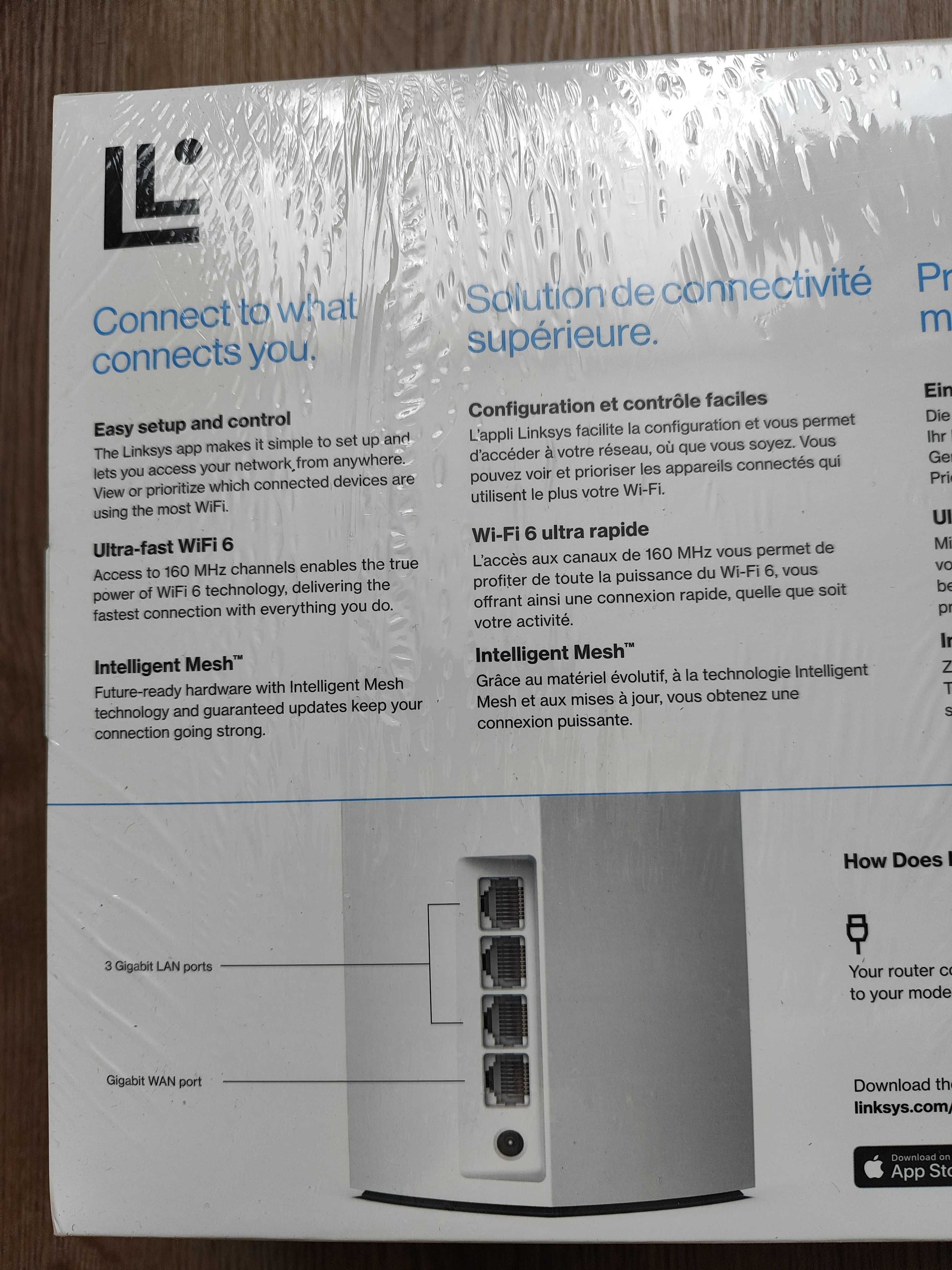 System mesh Wi-Fi 6 Linksys Blue Label, router AX5400 + 3 węzły AX3000