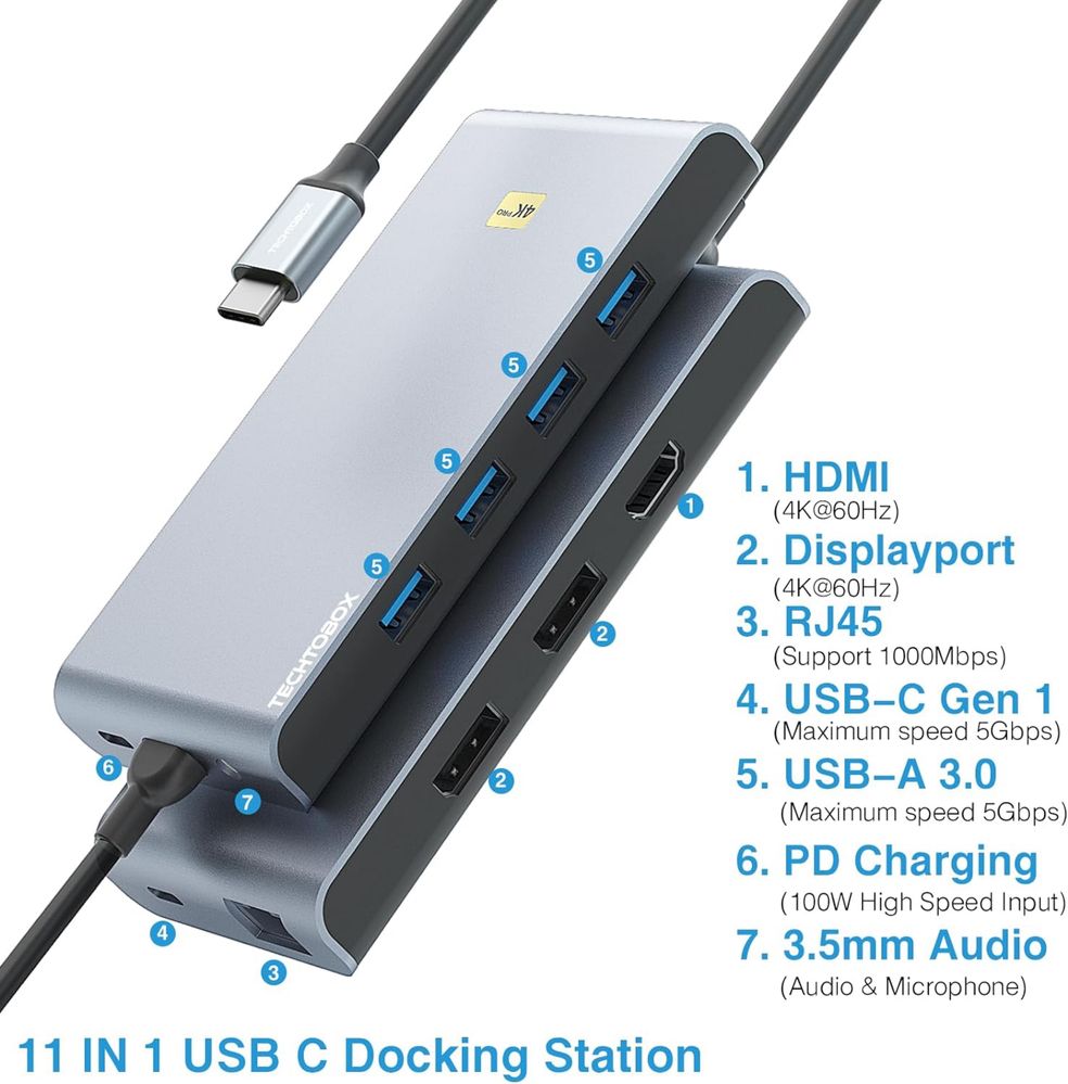 TECHTOBOX 11w1 Adapter USB C HDMI Stacja dokująca