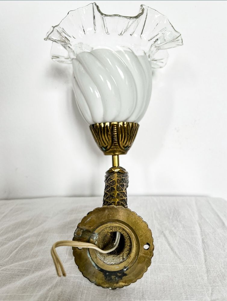 Mosiezny kinkiet kaczka ptak piekny klosz art deco secesja mosiądz