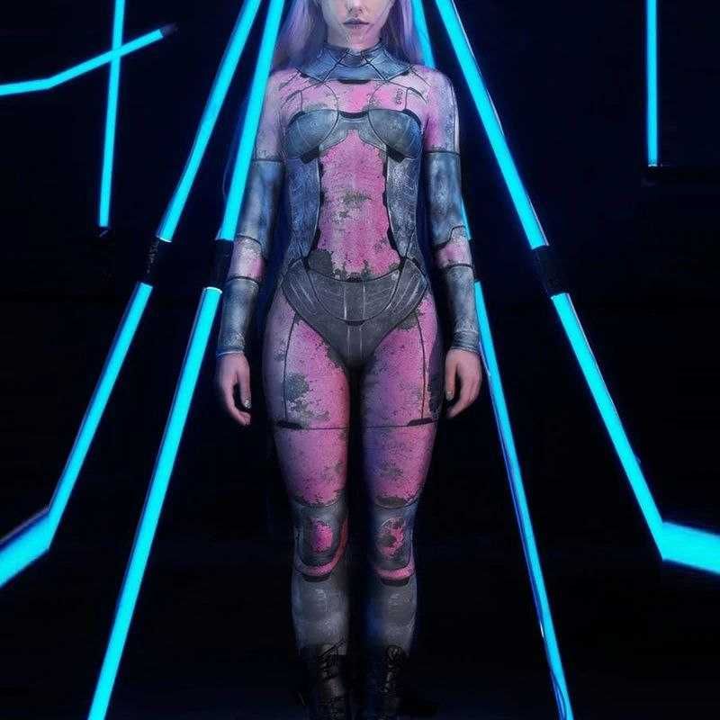 Комбінезон Супер-героїні Космічна-леді Робот костюм КиберПанк Косплей