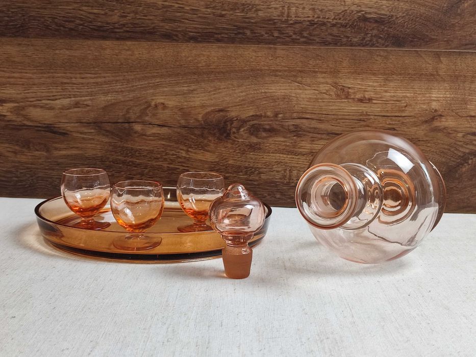 Karafka z kieliszkami + taca - huta Hortensja - lata 30