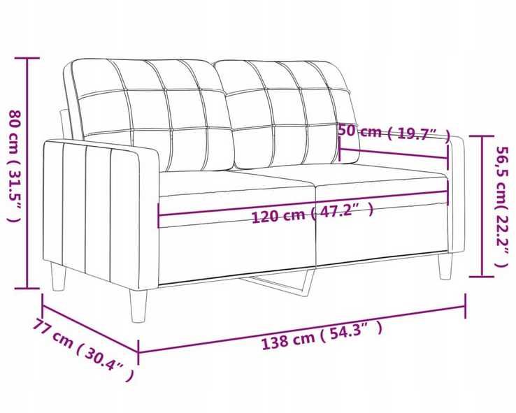 2 Osobowa Sofa kolor szary 120 cm sztuczna skóra