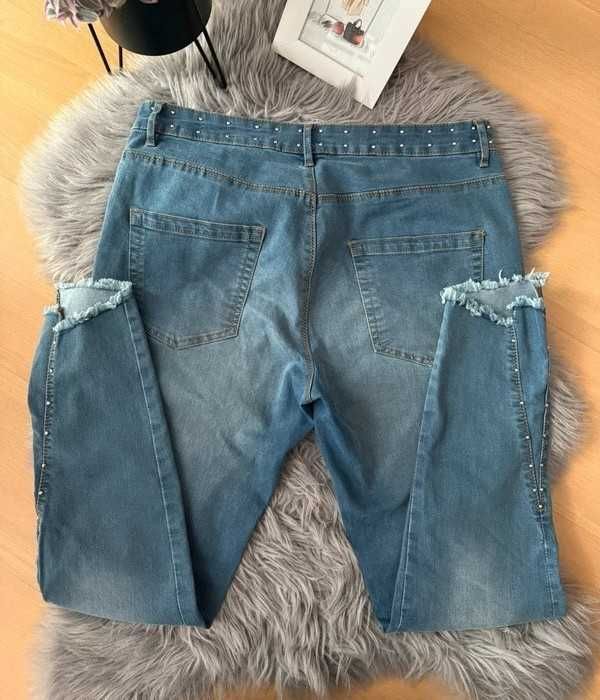 Jeansy damskie basic casual high weist skinny denim bawełniane 42/XL