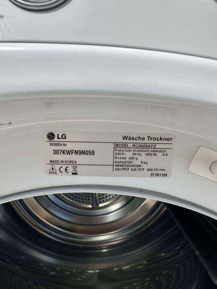 Сушильна машина з Європи! LG eco Hybrid 8 кг. А++ Теловий насос/RC8055