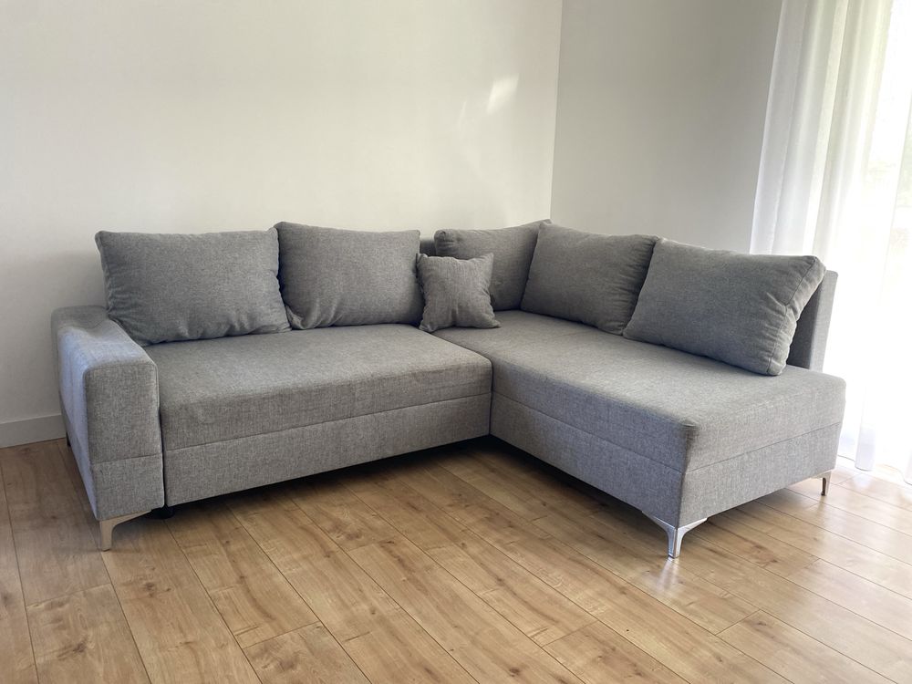 Narożnik duży sofa funkcja spania pojemnik szary polska marka
