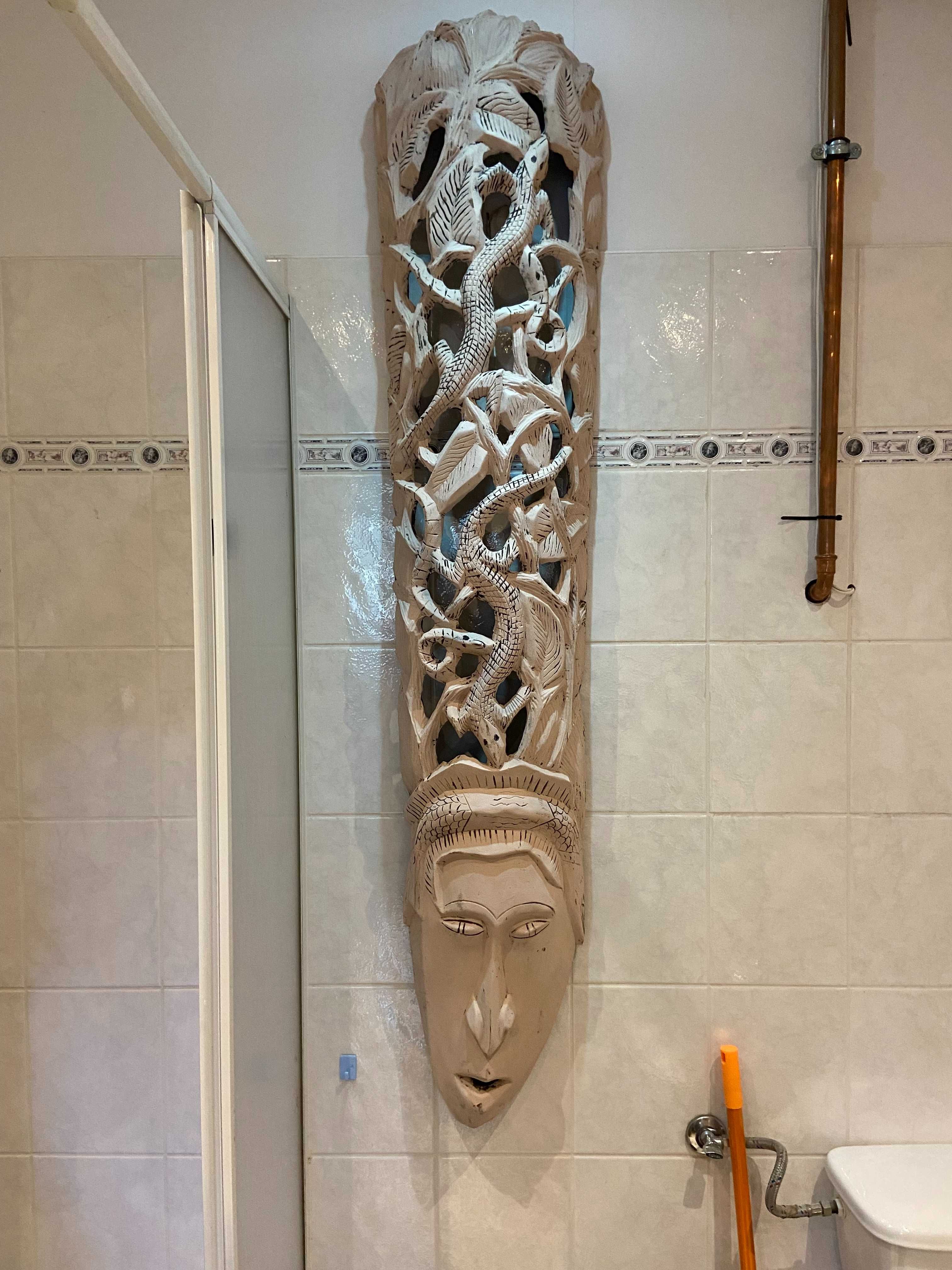 Rzeźba płaskorzeźba drewniana duża egzotyczna design loft głowa antyk