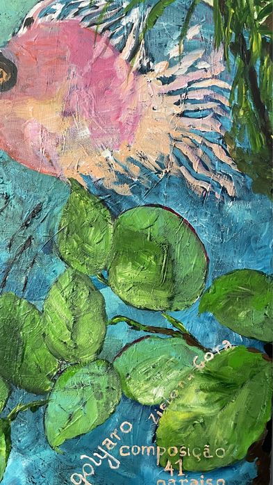 Rzeka, ryby, dużu  obraz,  akryl na płótnie , impresjonizm , fowizm