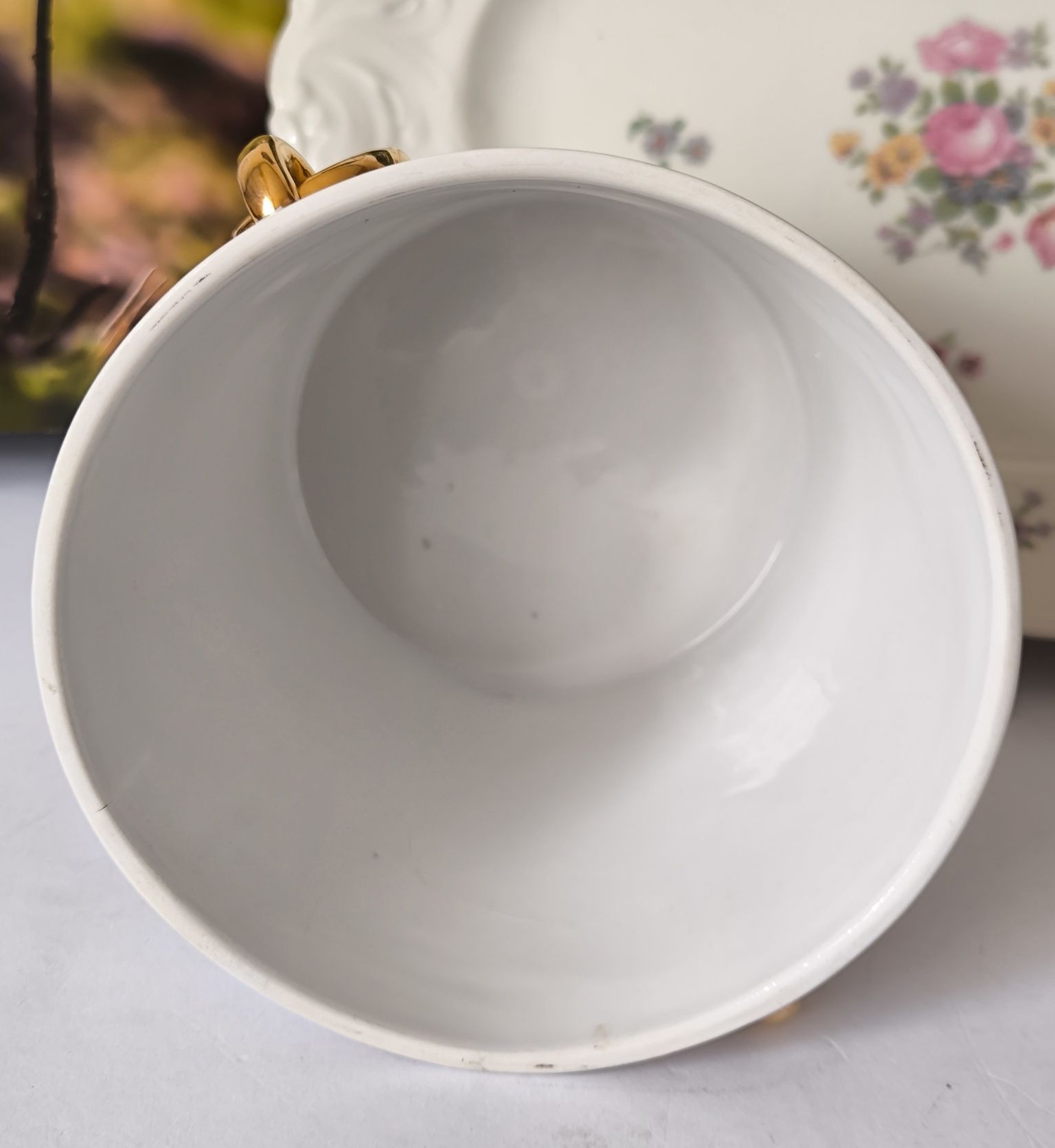 Osłonka na kwiaty róże piękna stara porcelana