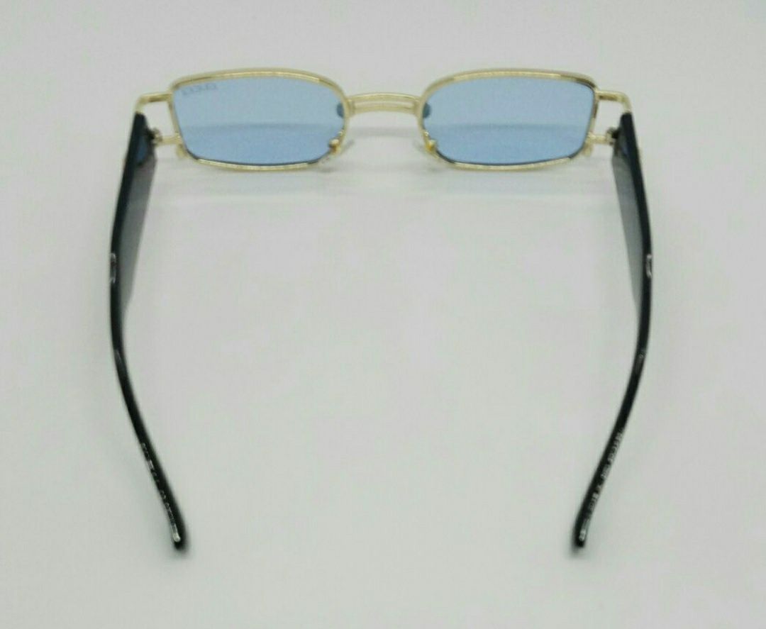 Gucci модные очки унисекс узкие голубые в золотом металле