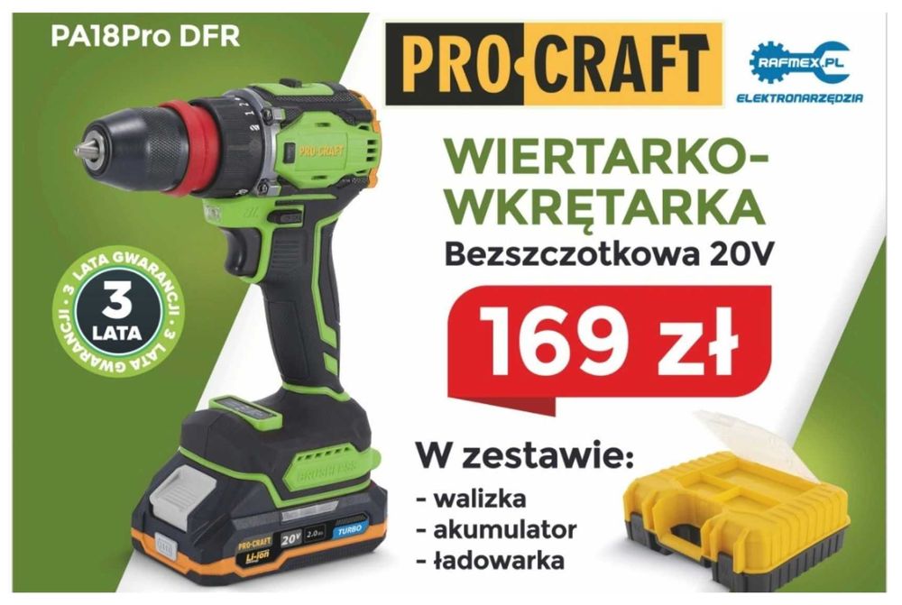 Wiertarko Wkrętarka Akumulatorowa  Bezszczotkowa Procraft PA18Pro DFR