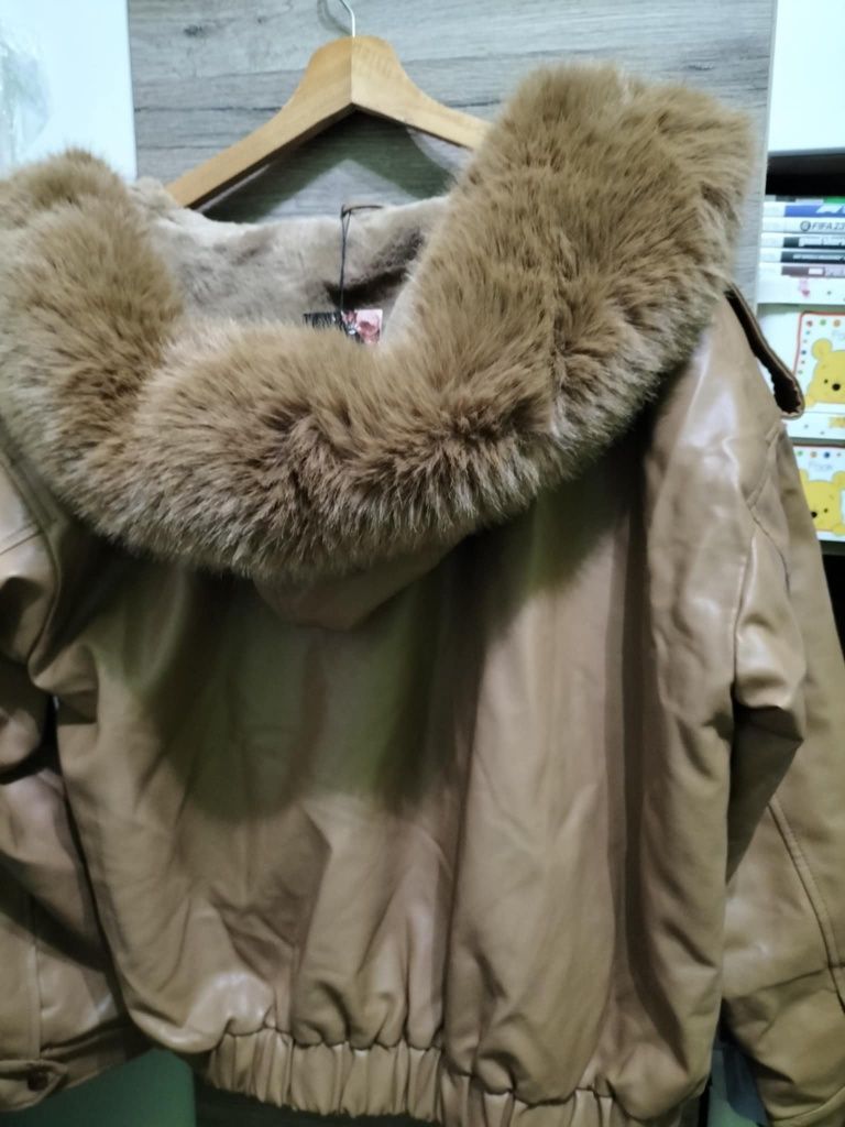 Cudna kurtka futro Xl pachy 60x2 Camel skóra eko