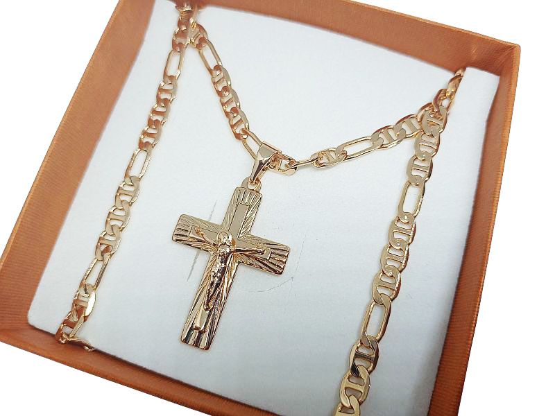 Łańcuszek Marin + Krzyżyk z Wizerunkiem Gold Plated 18K 55cm 5mm 15g