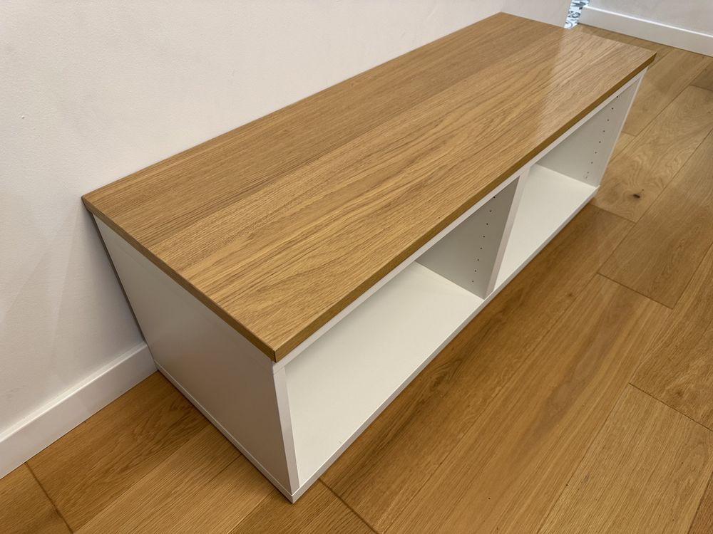 BESTA biała szafka ława z dębowym blatem 120x41x42  IKEA