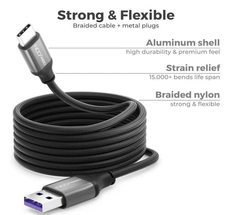 Kabel deleyCON długość 2 metry USB-C 5A (Super Fast Charge) Nylon