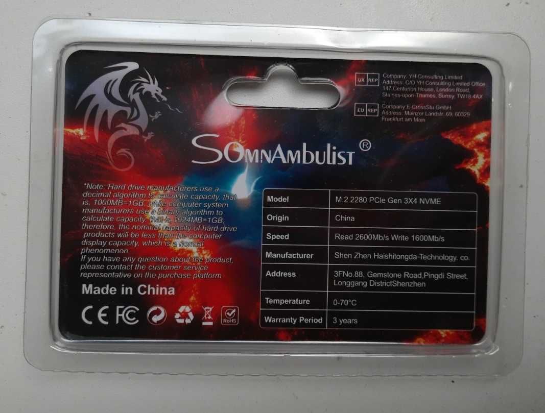 SSD 256ГБ Твердотільний жорсткий диск SomnAmbulist M2 NVME 256gb 2280