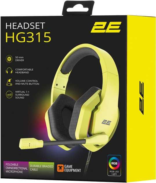 Навушники ігрові 2E Gaming HG315 RGB USB 7.1 Yellow (2E-HG315YW-7.1)