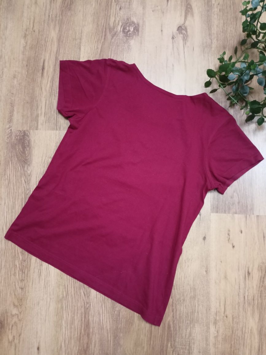 Bordowa czerwona bluzka koszulka z krótkim rękawem luźna oversize S M