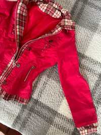 Kurtka jeansowa damska czerwona na wiosnę XS/S , kurtka na wiosnę