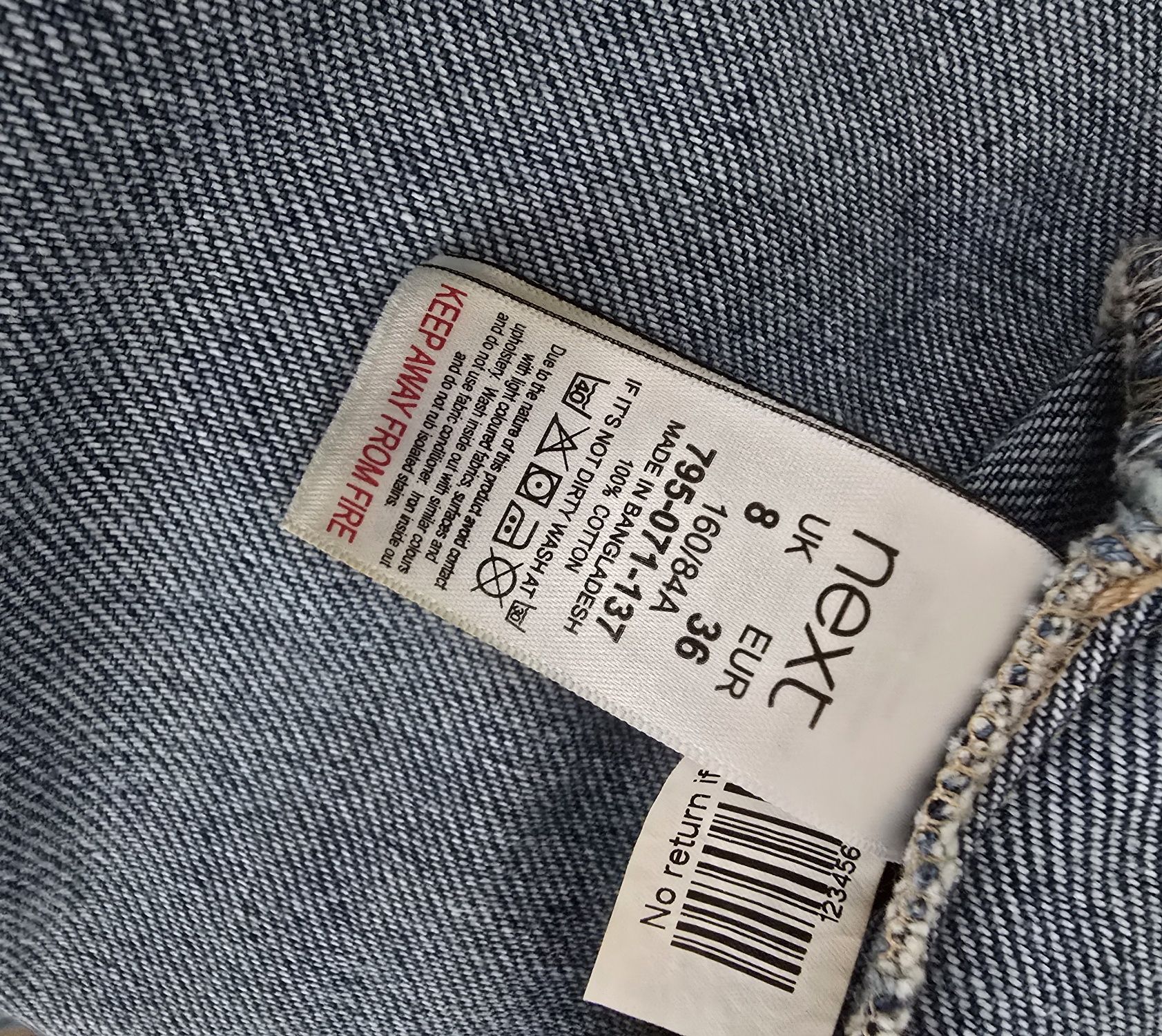 Dżinsowa kurtka wiązana jeansowa 36 S kieszonki 100% bawełna Next
